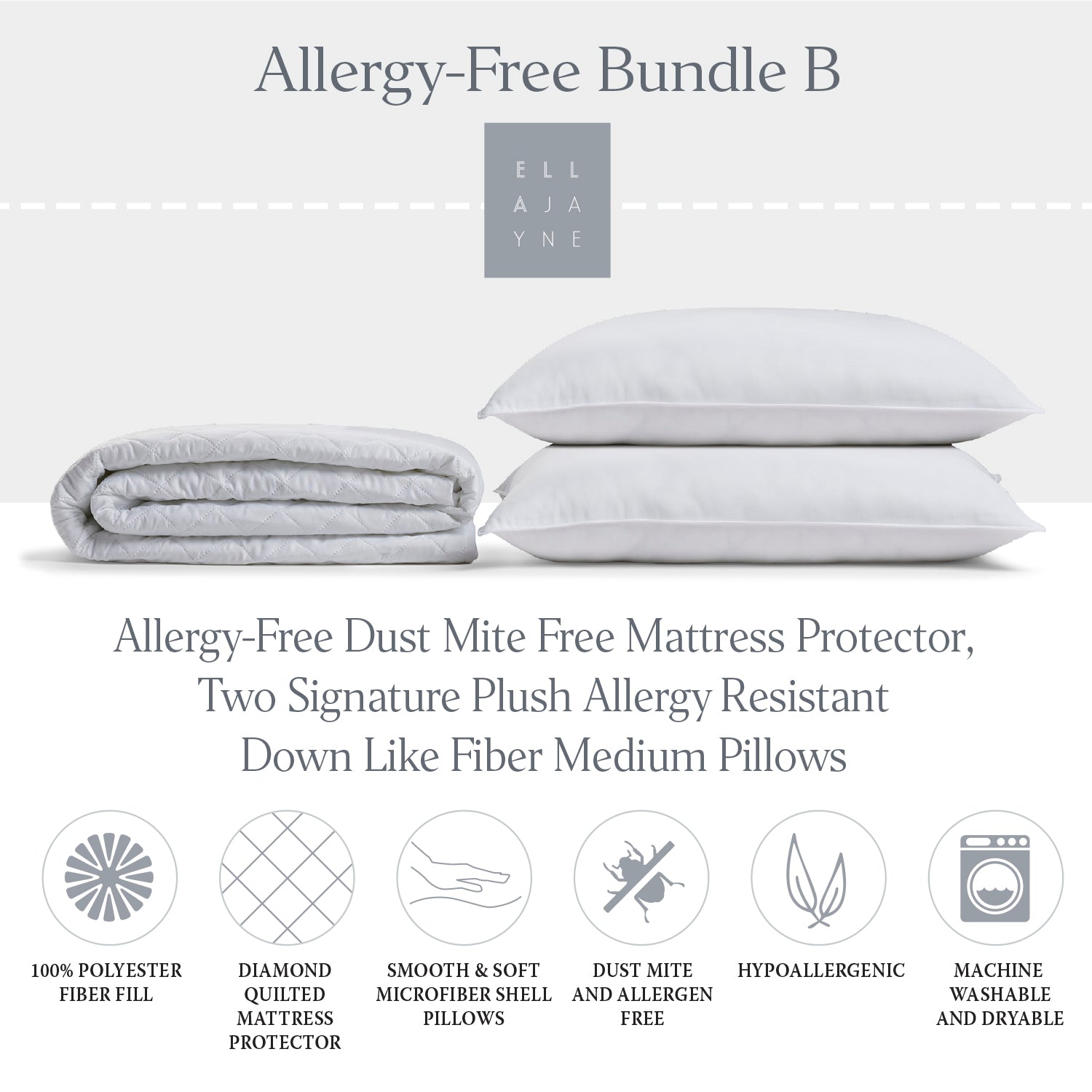 Allergy Free Bundle B | Medium Fill Allergy Resistant Gel Filled All Sleeper Pillow and Allergy-Free Dust Mite Free Mattress Protector