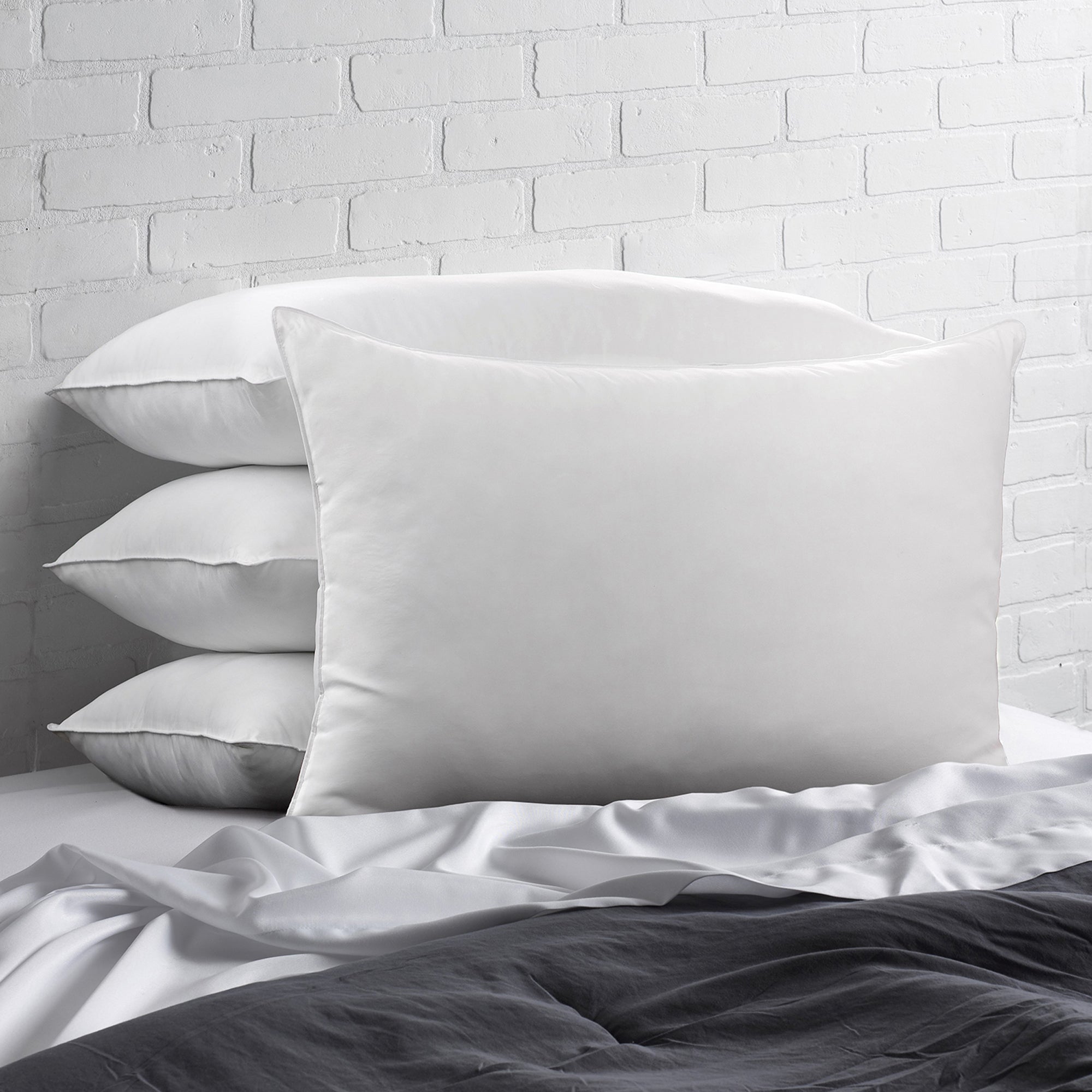 Ella Jayne Down-Like Soft Pillows – 4-Pack Hypoallergenic Poly-Cotton Pillows for Stomach Sleepers, Low Loft Design
