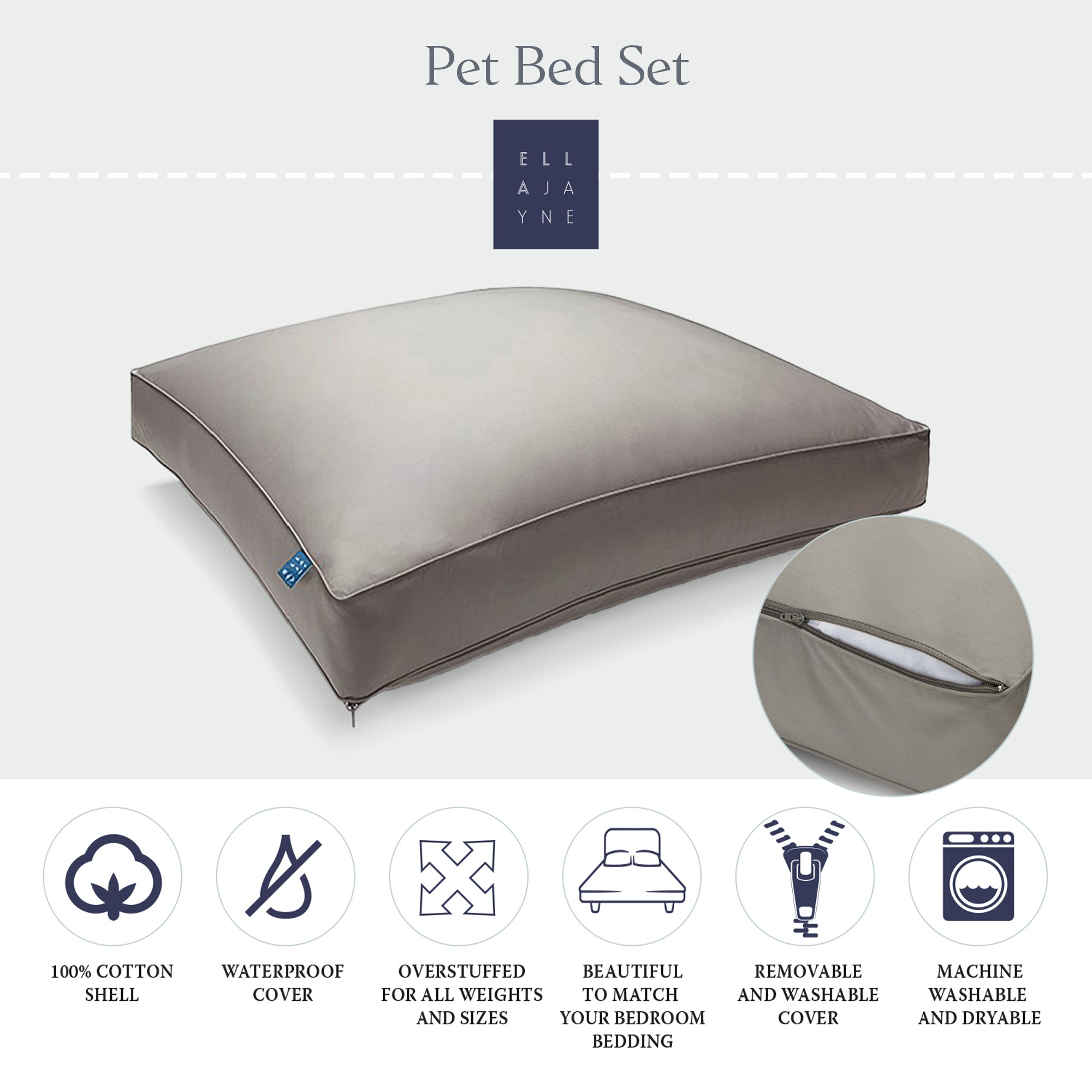 Ella Jayne Gusseted Waterproof Pet Bed with Removable Cotton Cover