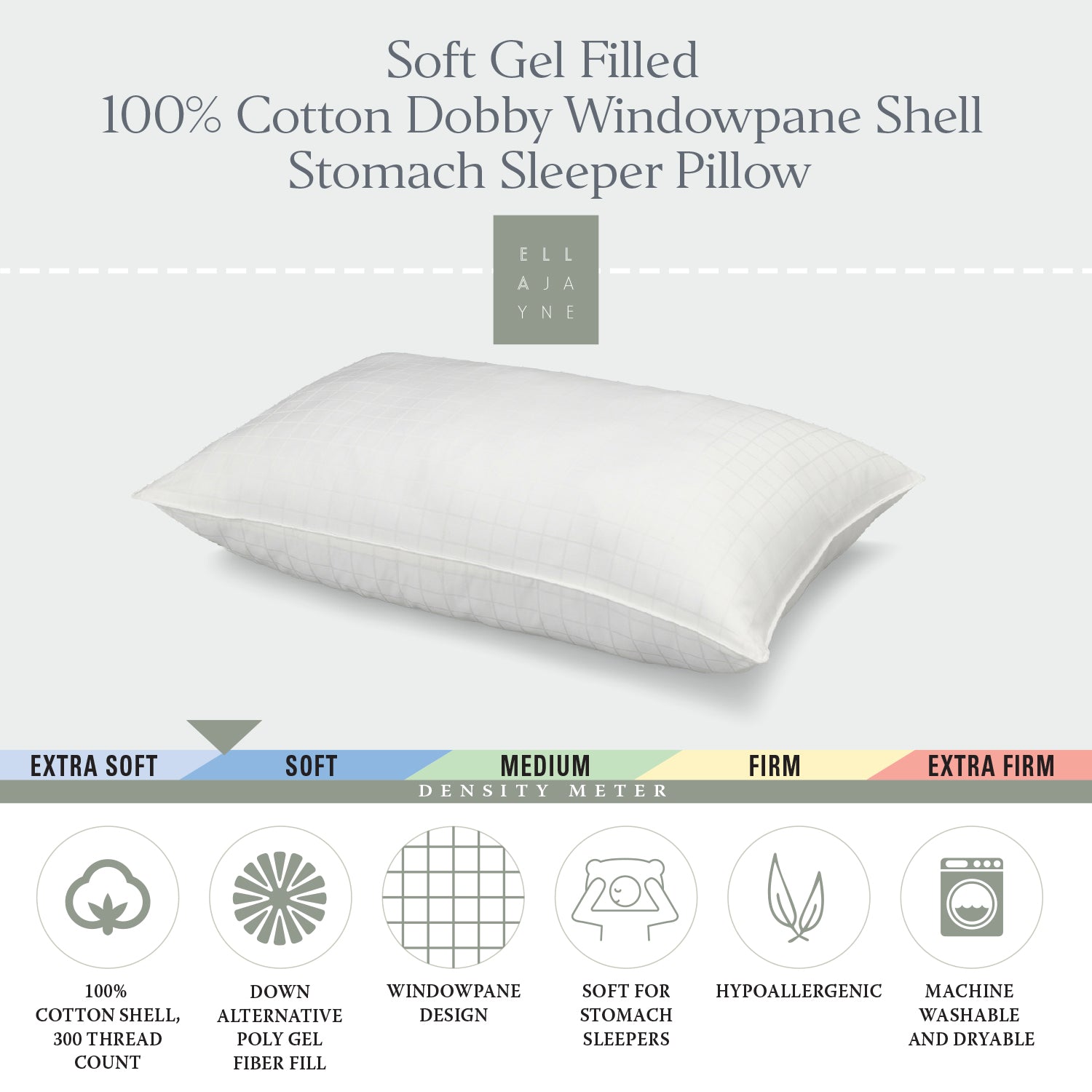 Soft Gel Filled 100% Cotton Dobby Windowpane Shell Stomach Sleeper Pillow