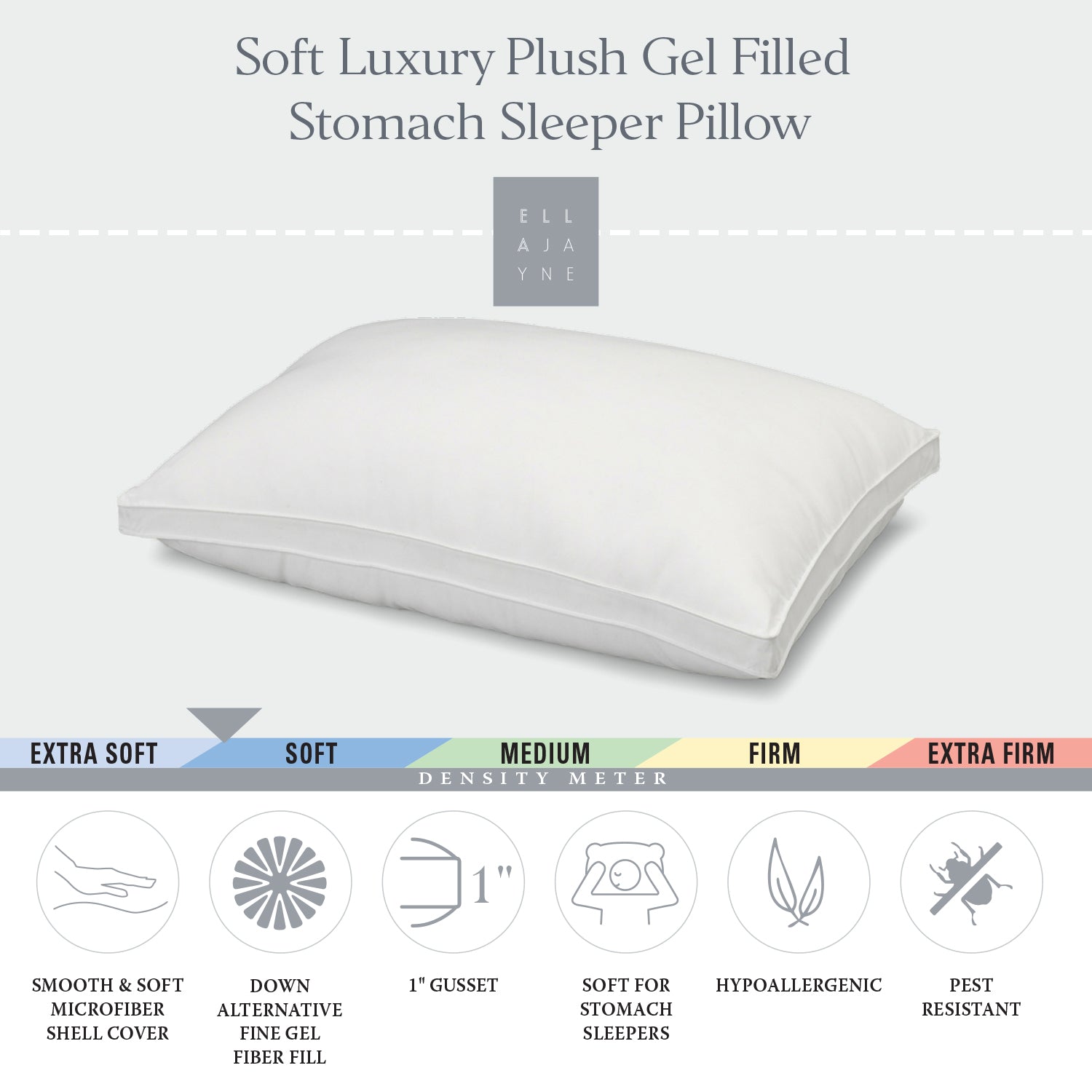 Soft Luxury Plush Gusseted Soft Gel Filled Stomach Sleeper Pillow