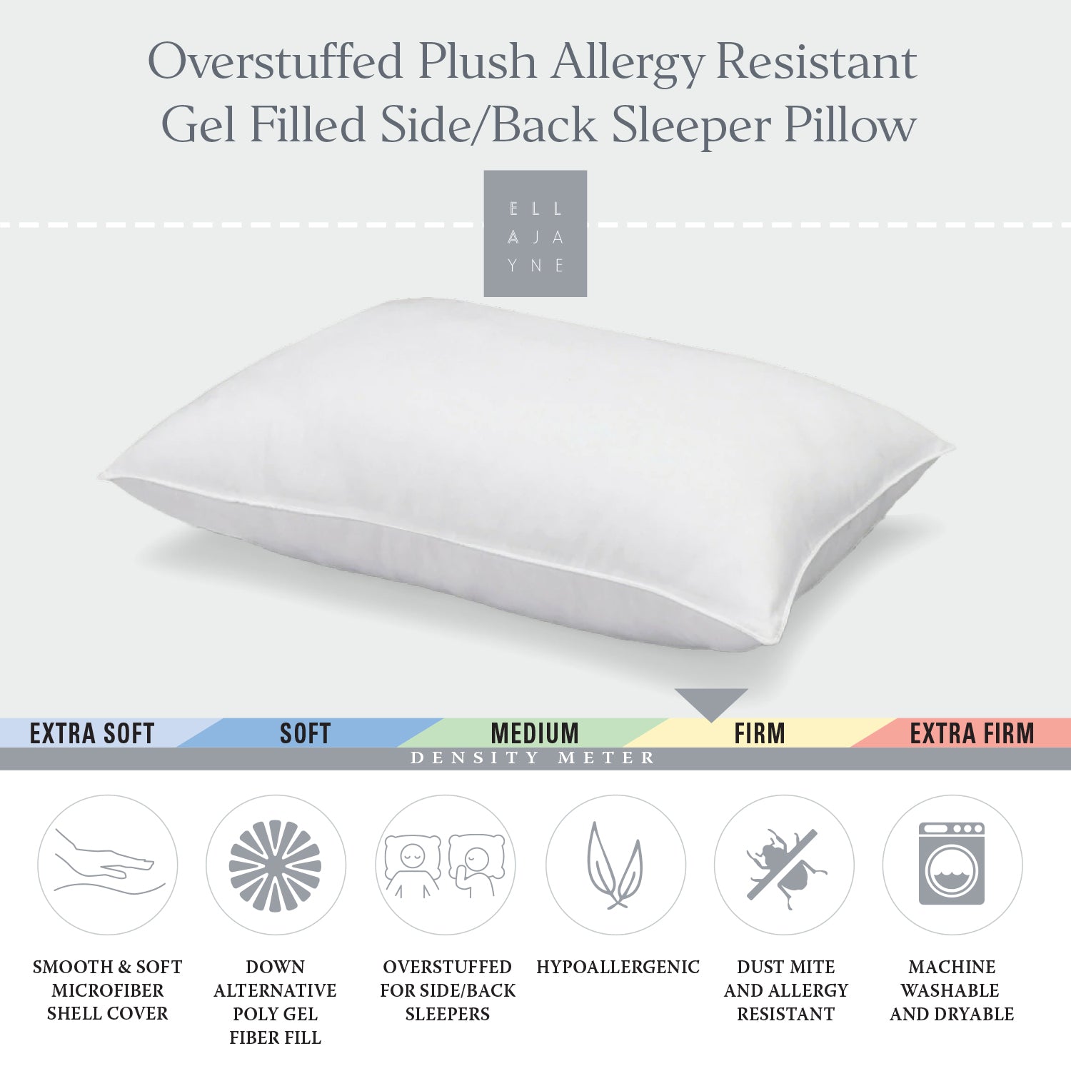 Overstuffed Plush Allergy Resistant Gel Filled Side/Back Sleeper Pillow