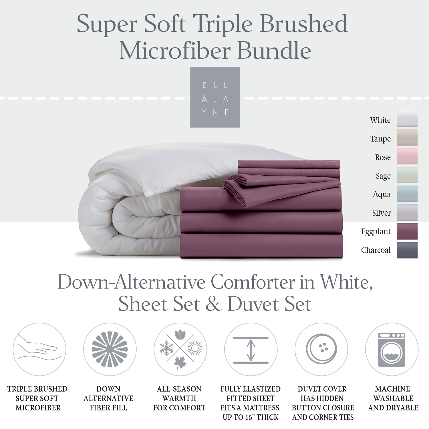 Cozy Touch Bundle | 7-Piece Microfiber Sheet Set, Duvet Set, and Down Alt Comforter
