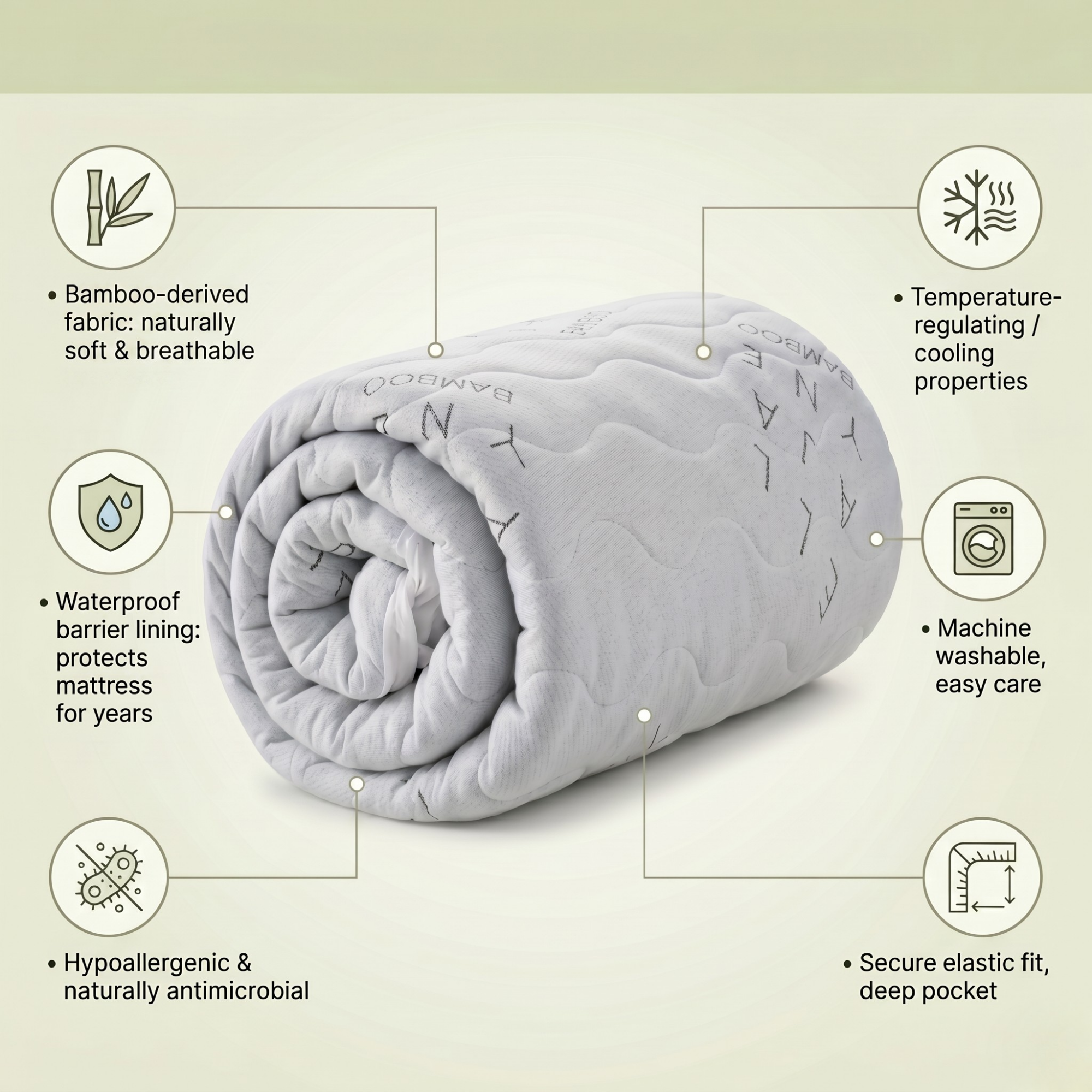 Allergy-Free Bamboo Mattress Protector with Waterproof Lining Protection