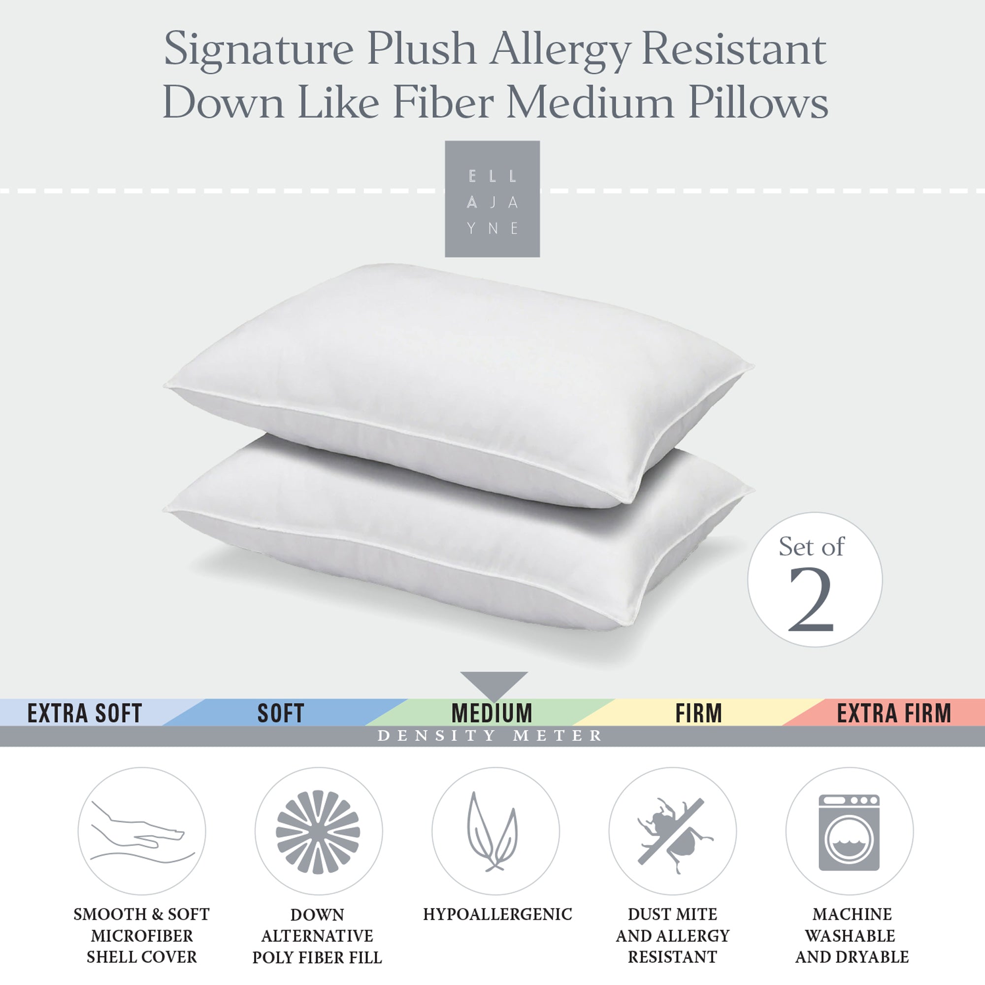 Signature Plush Allergy Resistant Down Like Fiber Pillow Medium - Set of Two