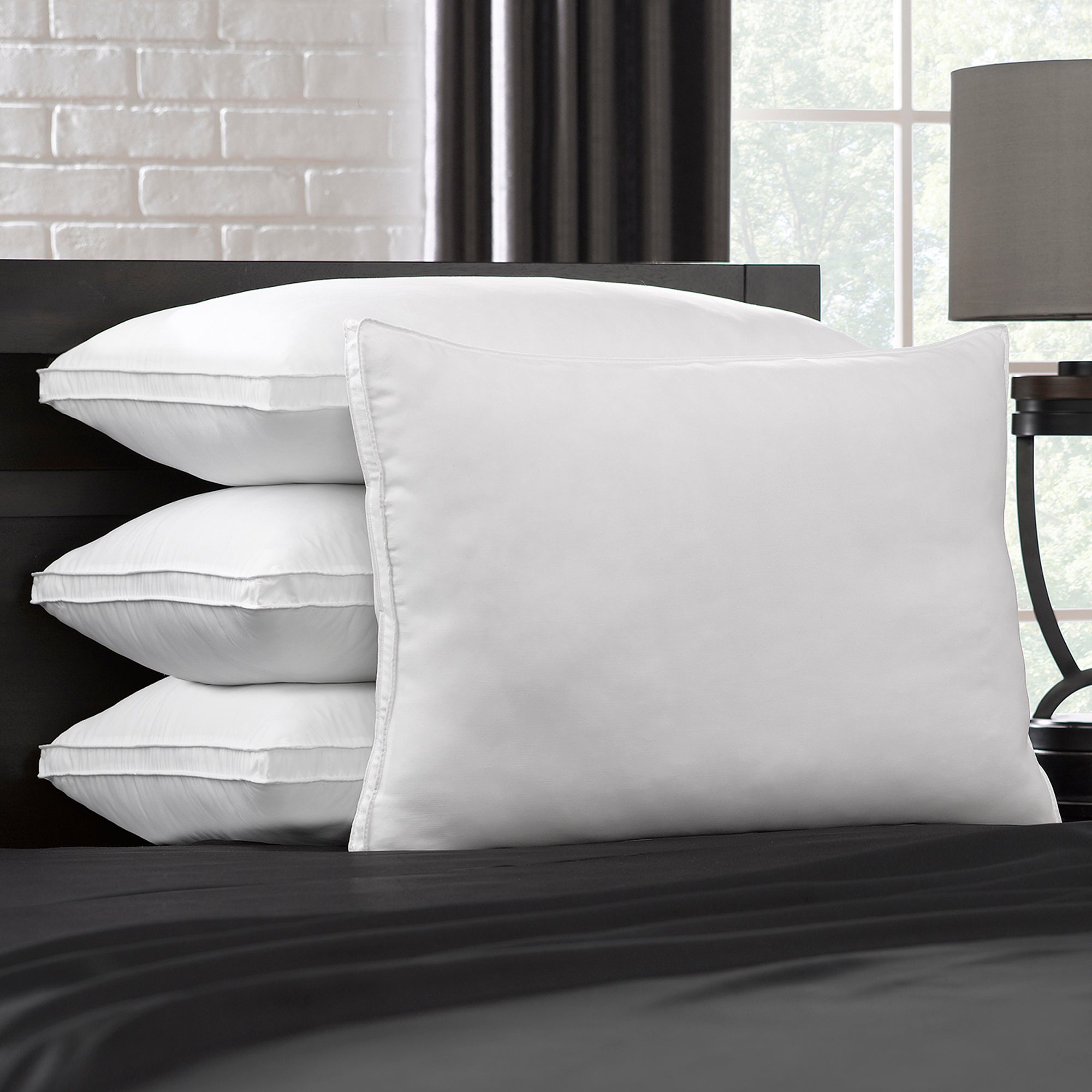 Luxury Plush Allergy Resistant Medium Down Like Fiber Filled Pillow - Set of Four