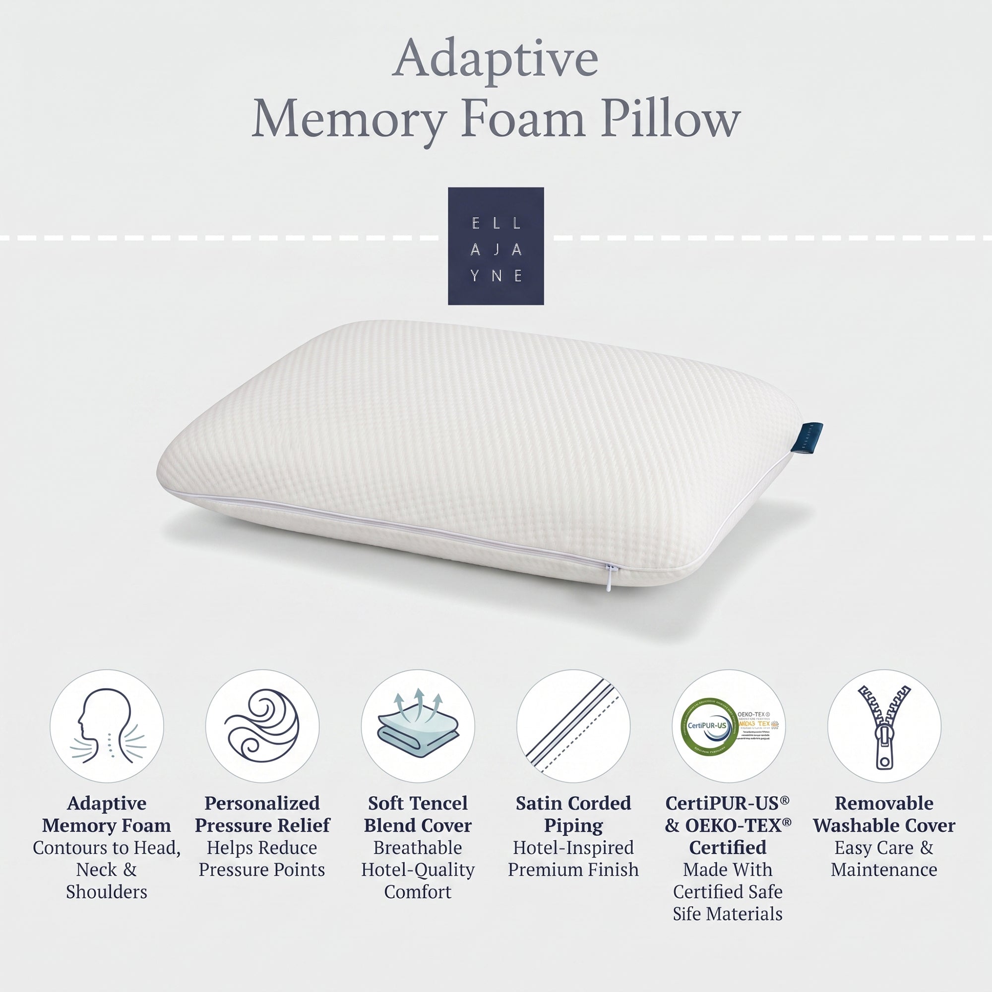 Ella Jayne Adaptive Memory Foam Pillow, Responsive Pressure-Relieving Comfort