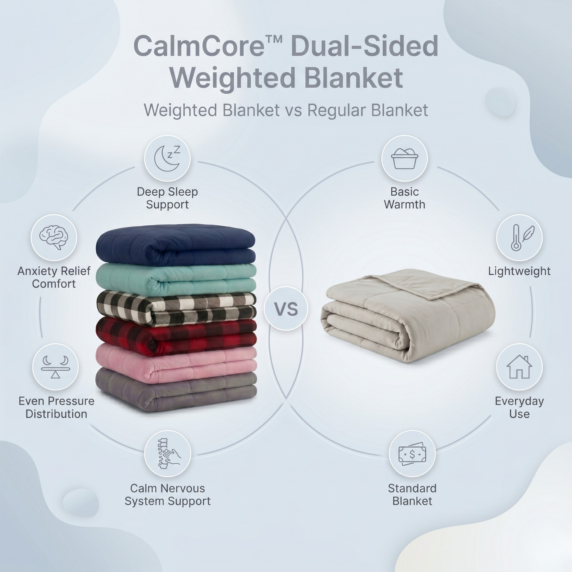 CalmCore ™ Dual - Sided Weighted Blanket – Gentle Pressure for Deep Calm Relief (12/15/20 lb)