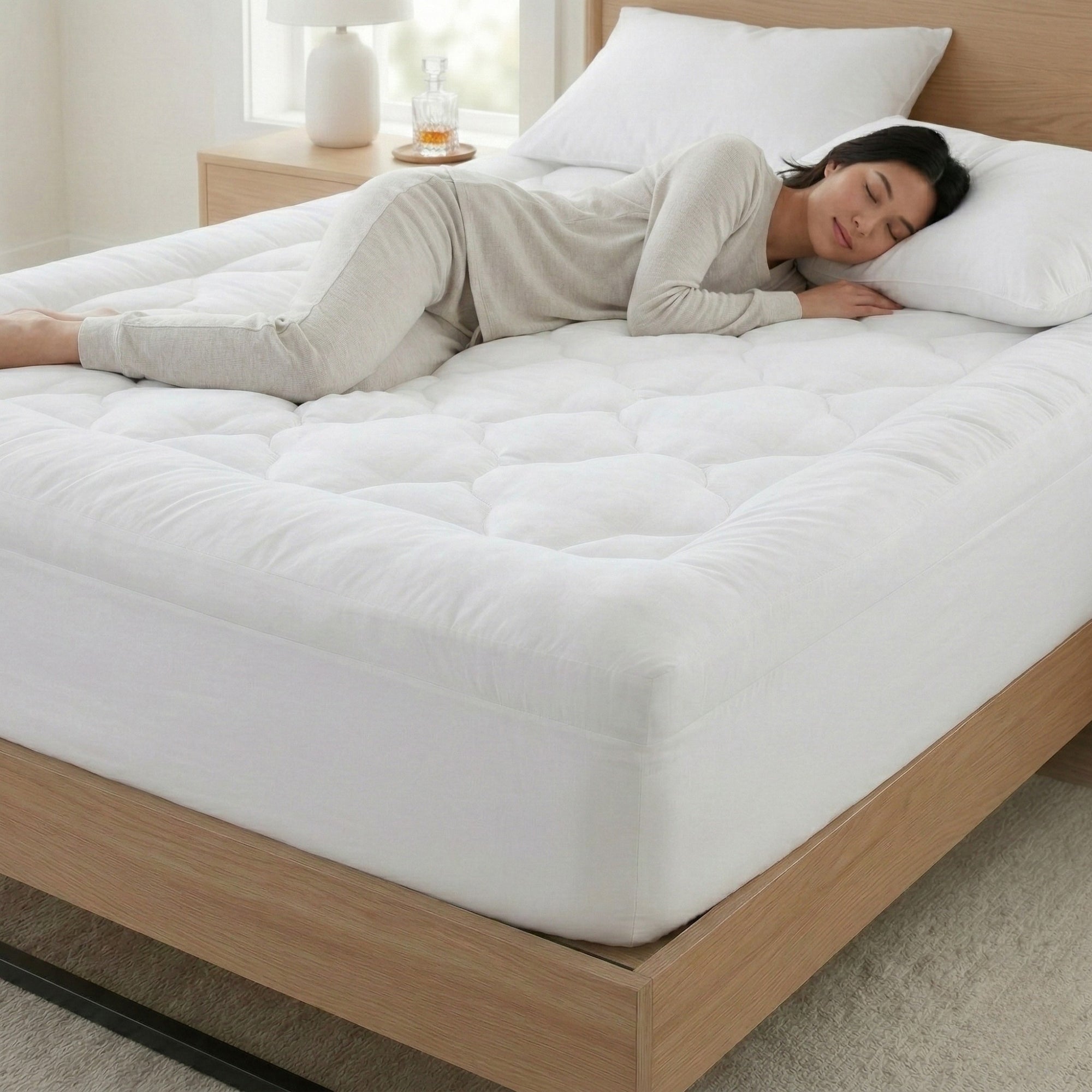 Adaptive Comfort Plush Mattress Topper with 100% Cotton Shell for Breathable Comfort
