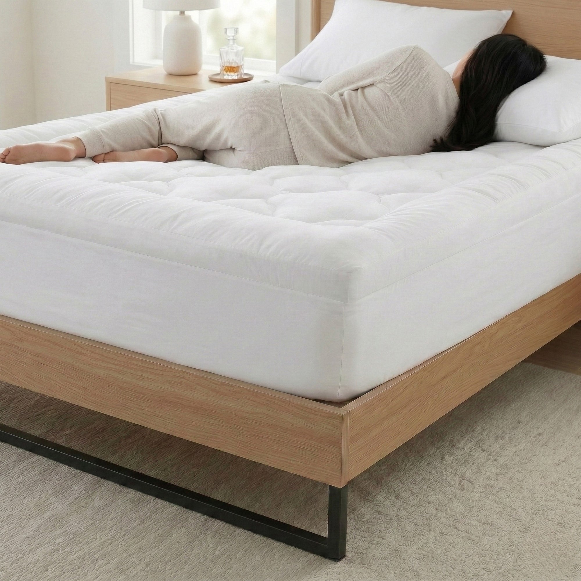 Adaptive Comfort Plush Mattress Topper with 100% Cotton Shell for Breathable Comfort