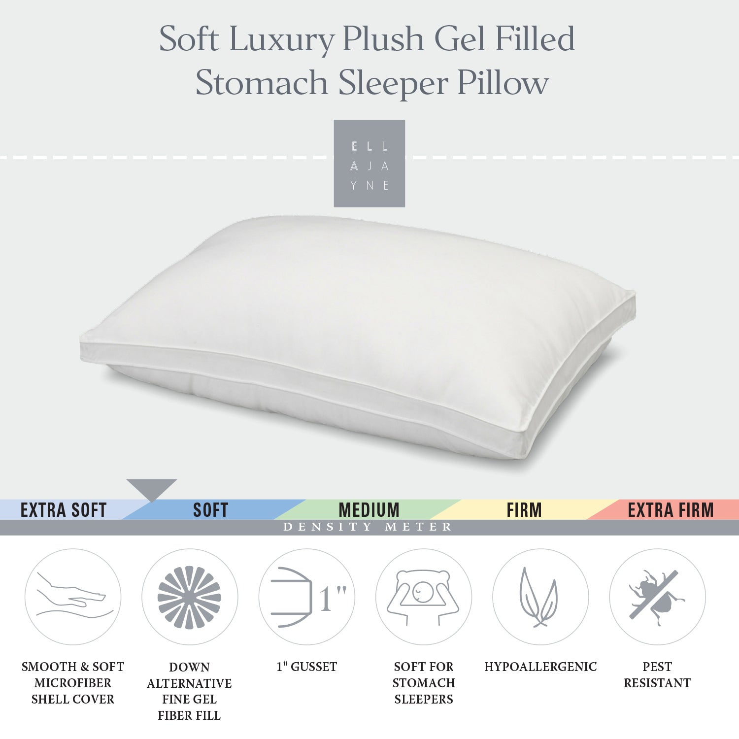 Luxury Gel Bed Pillow, Queen Size, Set of 2, Cooling, Stomach or