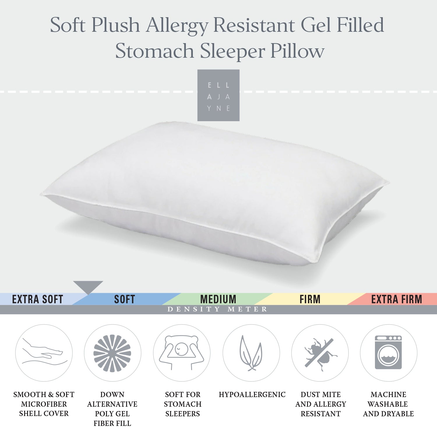 Soft Plush Gel Fiber Filled Allergy Resistant Stomach Sleeper Pillow