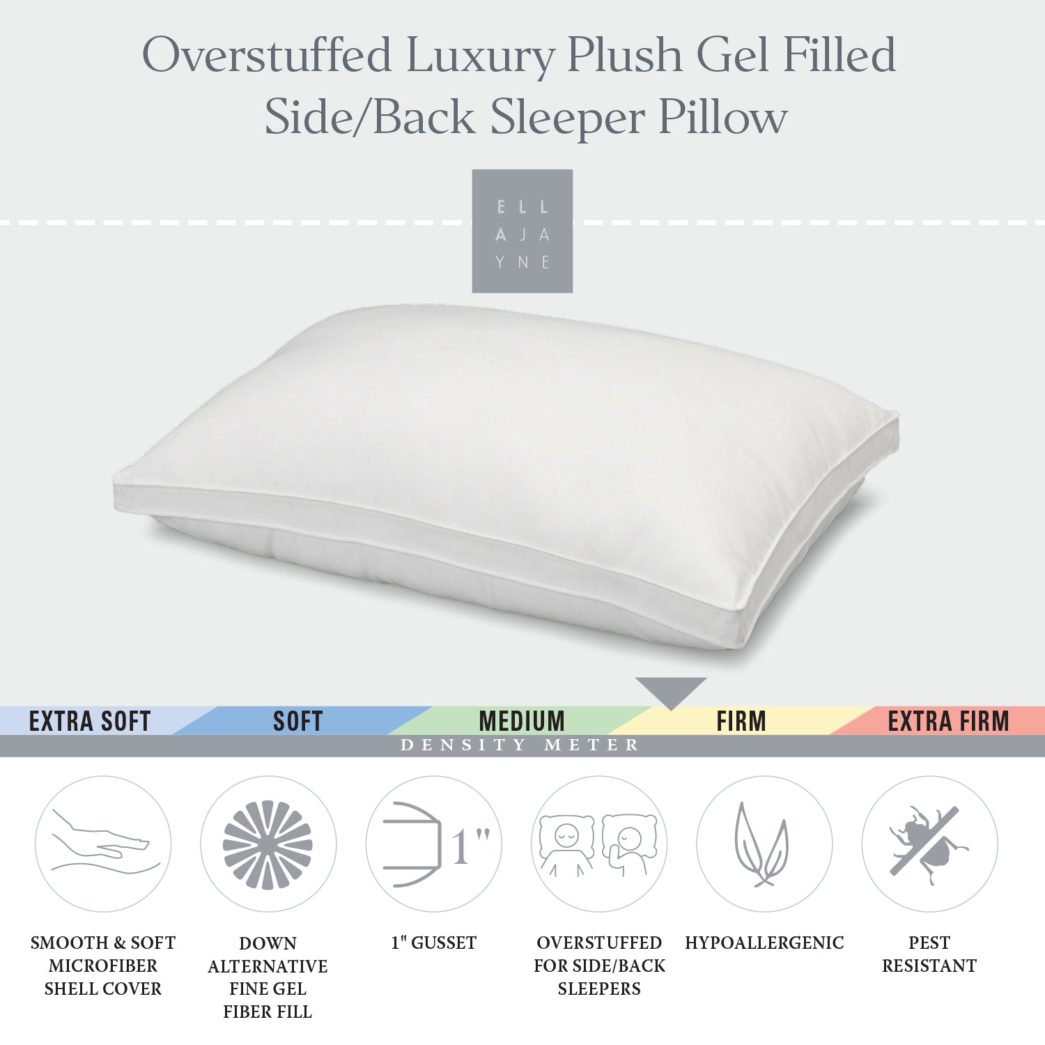 Overstuffed Luxury Plush Med/Firm Gel Filled Side/Back Sleeper Pillow