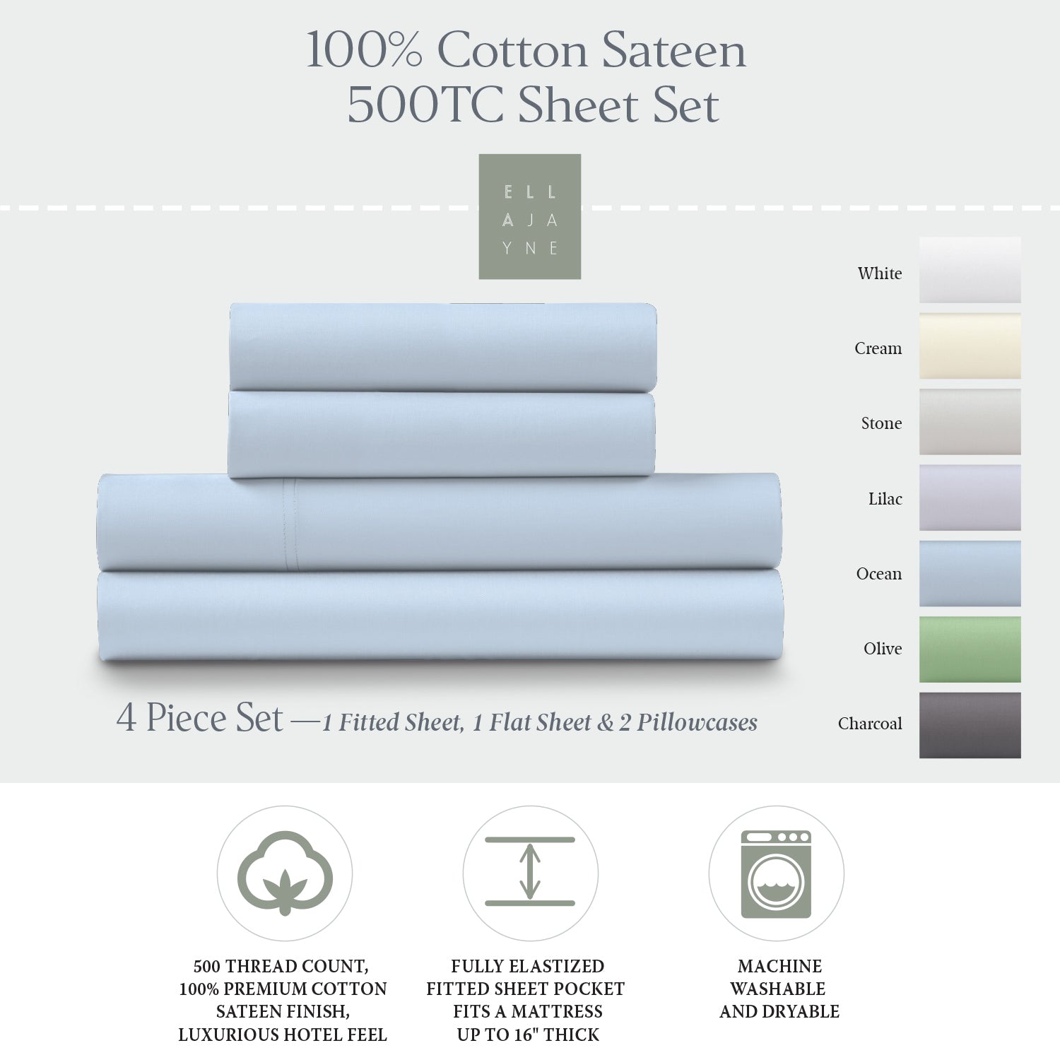 500-Thread Count 100% Cotton Sateen Sheet Set – Ella Jayne Team