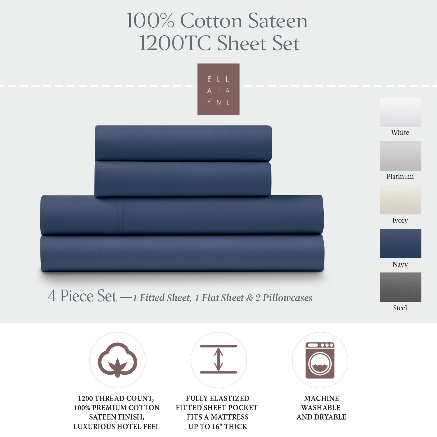 1200-Thread Count 100% Cotton Sateen Sheet Set – Ella Jayne Team