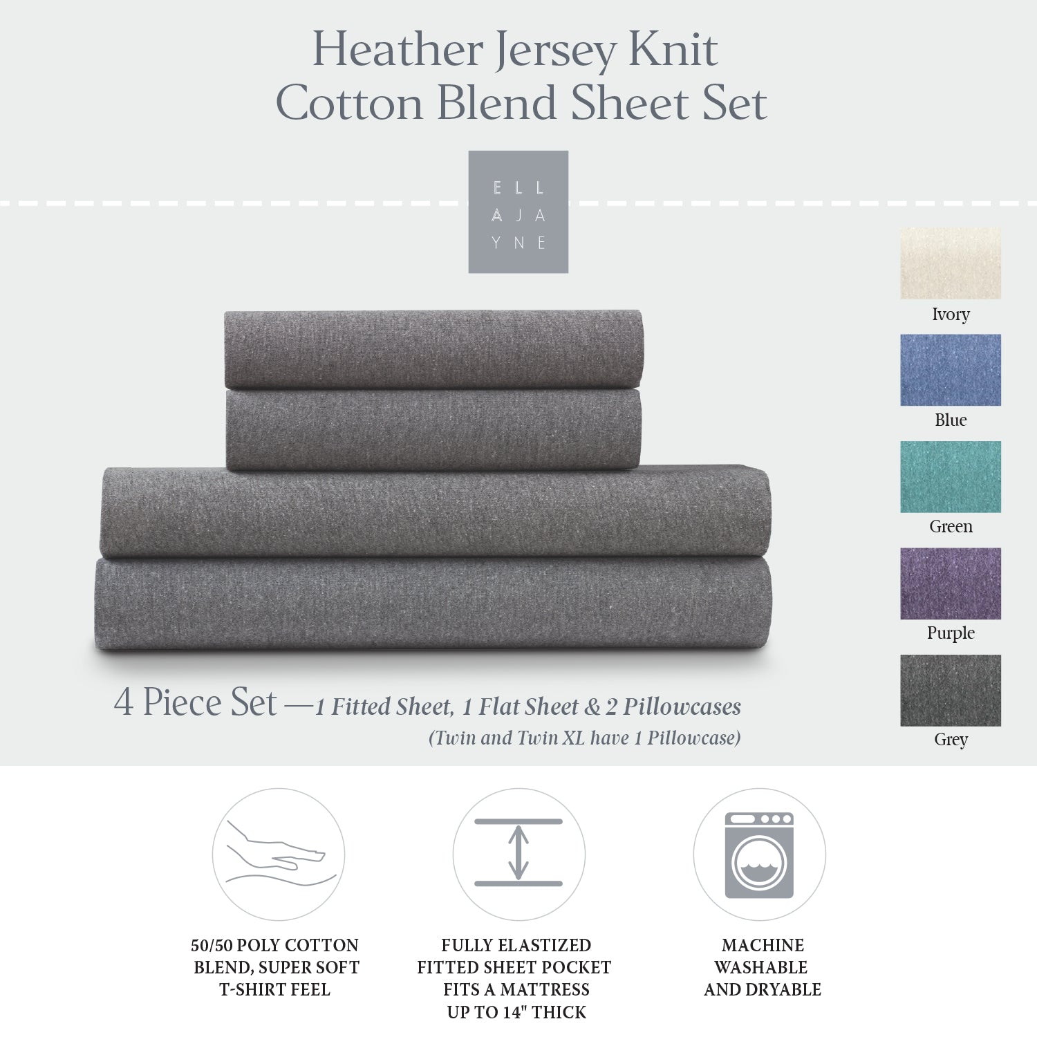 Heather Jersey Knit Cotton Blend Sheet Set
