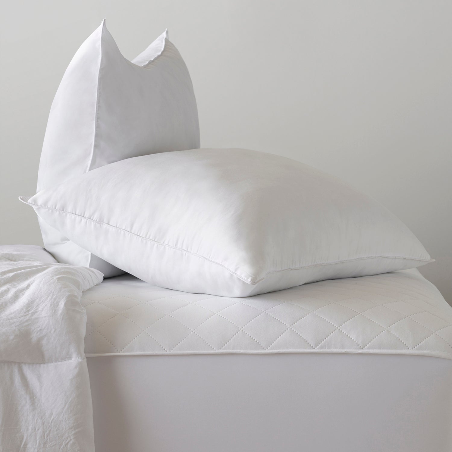 BTC Bed Bundle | Overstuffed Pillow, Quilted Mattress Protector and Down-Alt Comforter